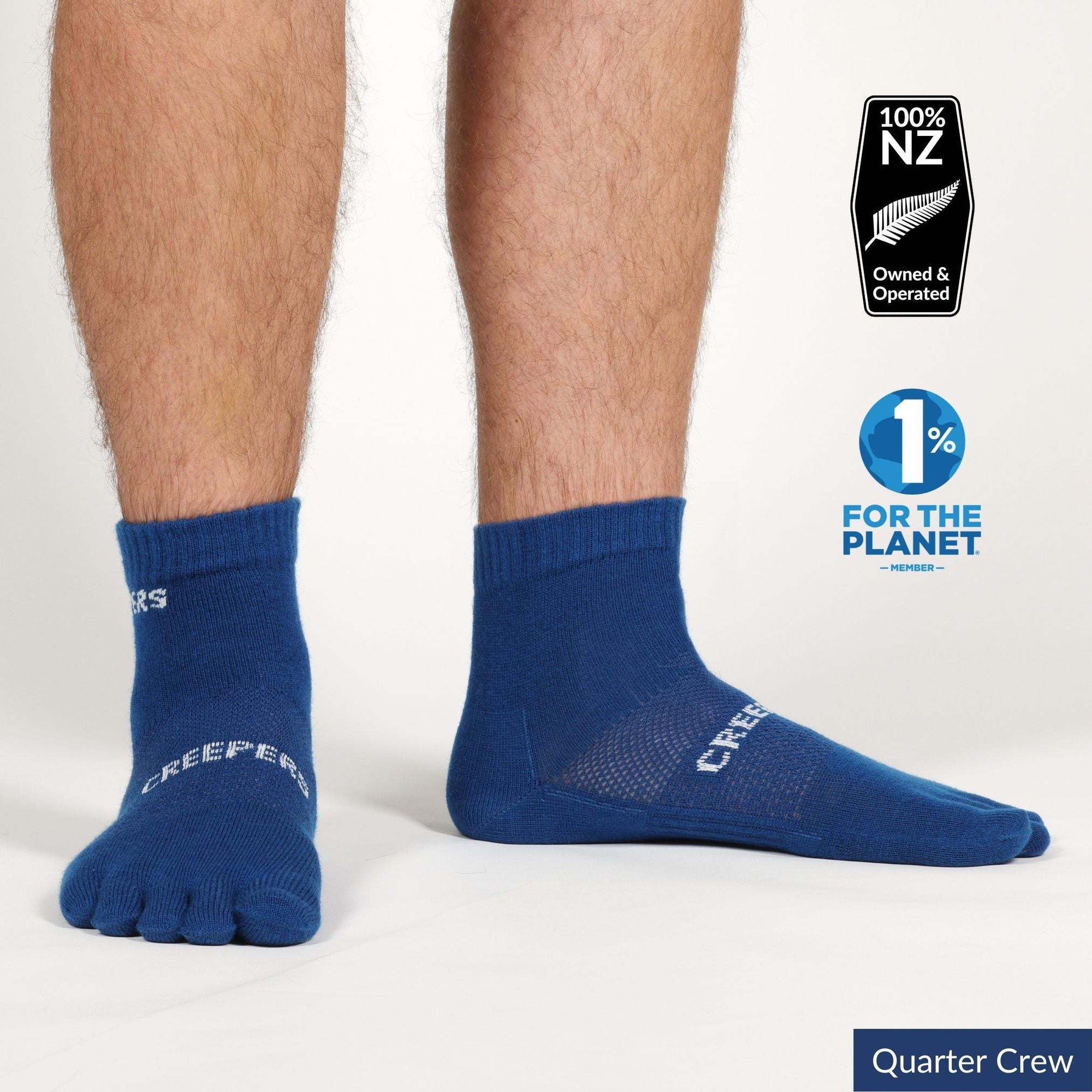 creepers socks merino toe socks in blue quarter crew